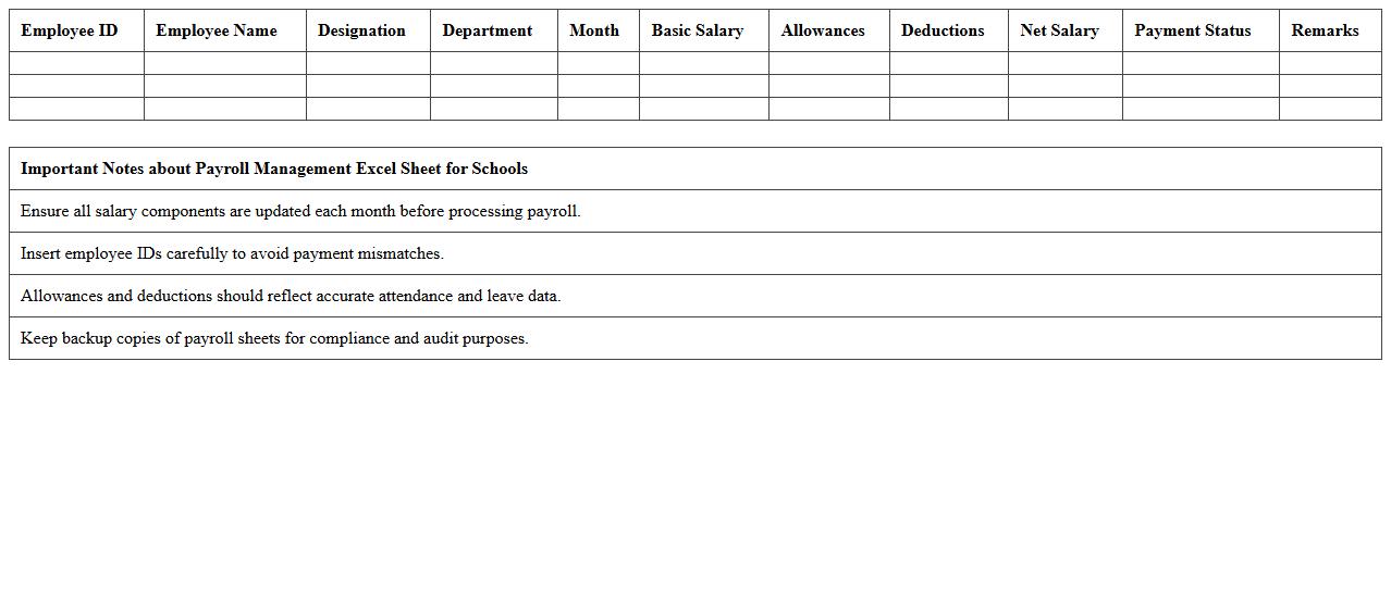 Payroll Management Excel Sheet for Schools