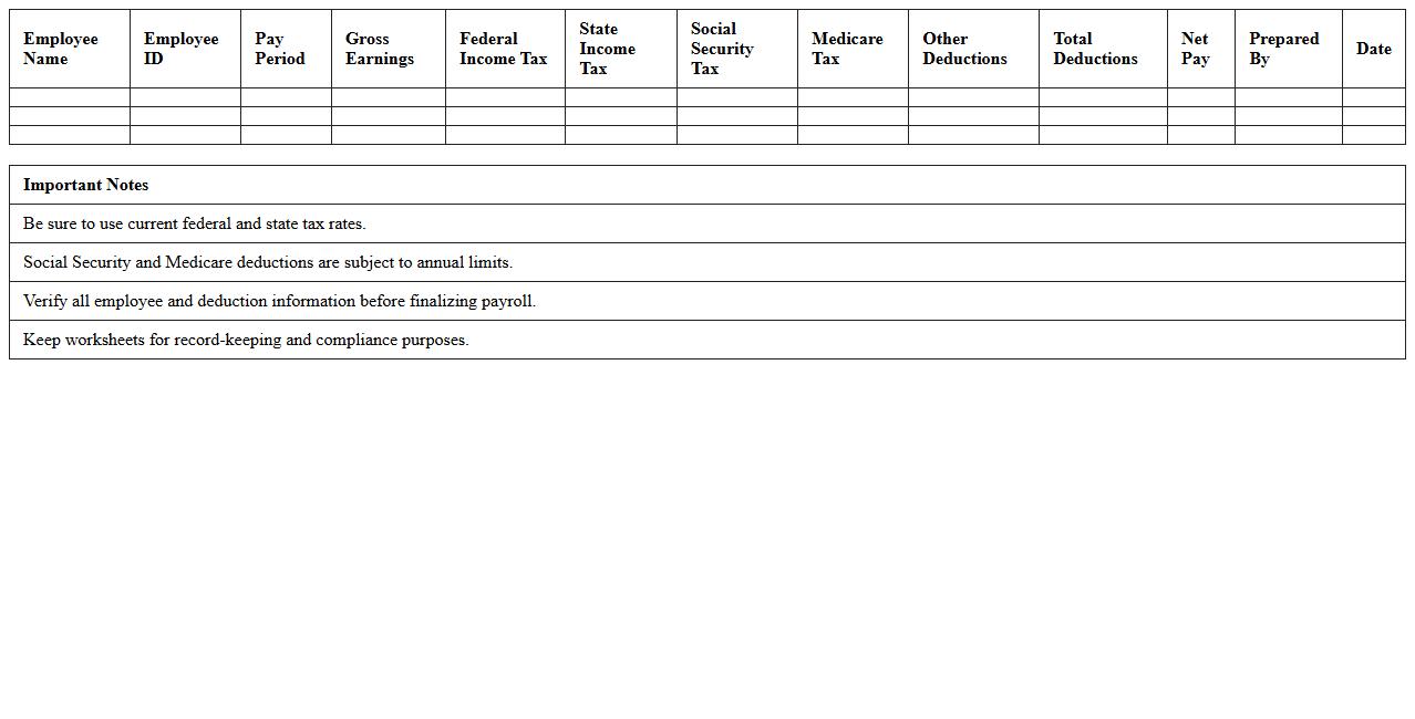 Payroll Tax Deduction Worksheet