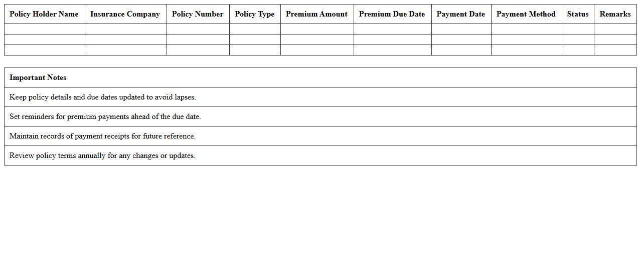 Personal Insurance Premium Payment Tracker Excel Template