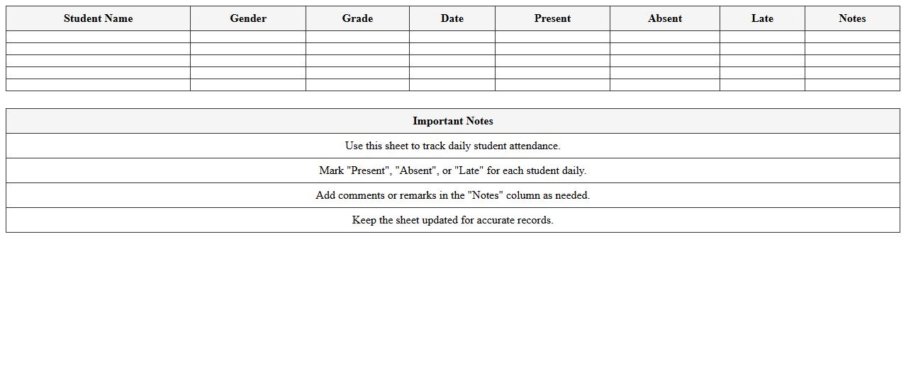 Printable Classroom Roll Call Sheet Excel