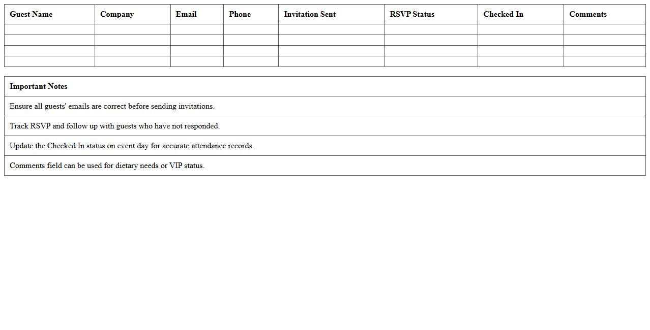 Product Launch Guest Attendance Excel Tracker