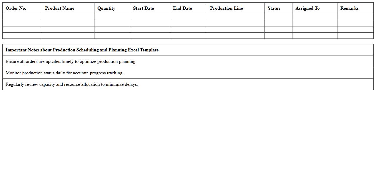 Production Scheduling and Planning Excel Template