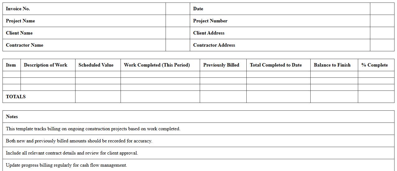Progress Billing Invoice Template for Construction Projects