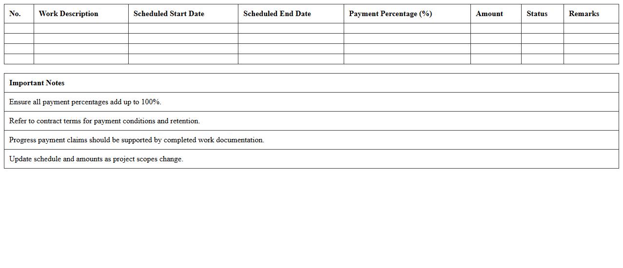 Progress Payment Schedule Template for Contractors