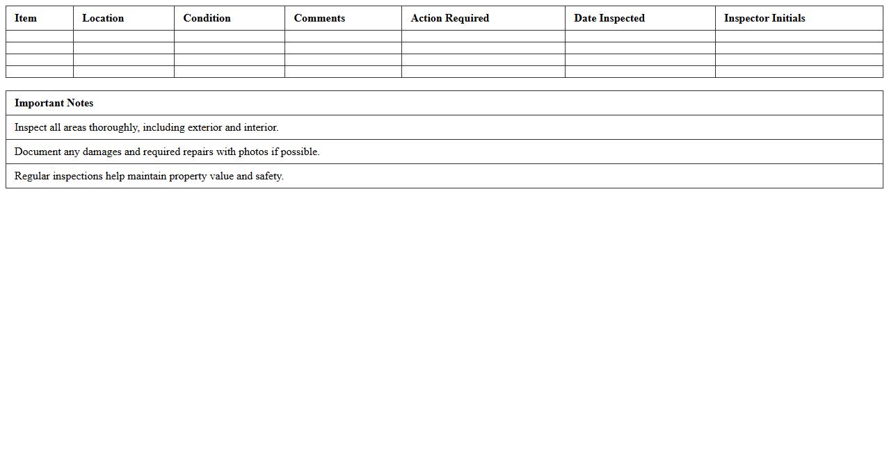 Property Inspection Checklist Excel Template