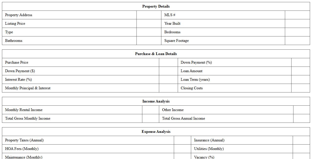 Real Estate Deal Analysis Spreadsheet for Brokers