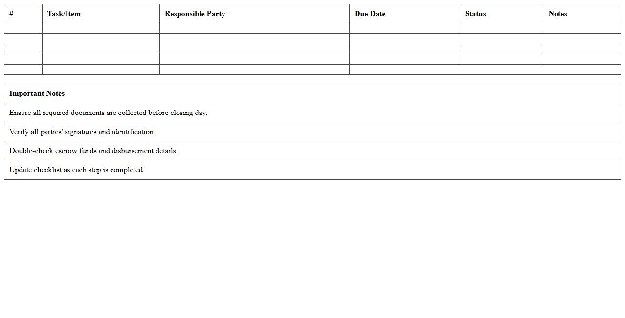 Real Estate Escrow Closing Checklist Spreadsheet