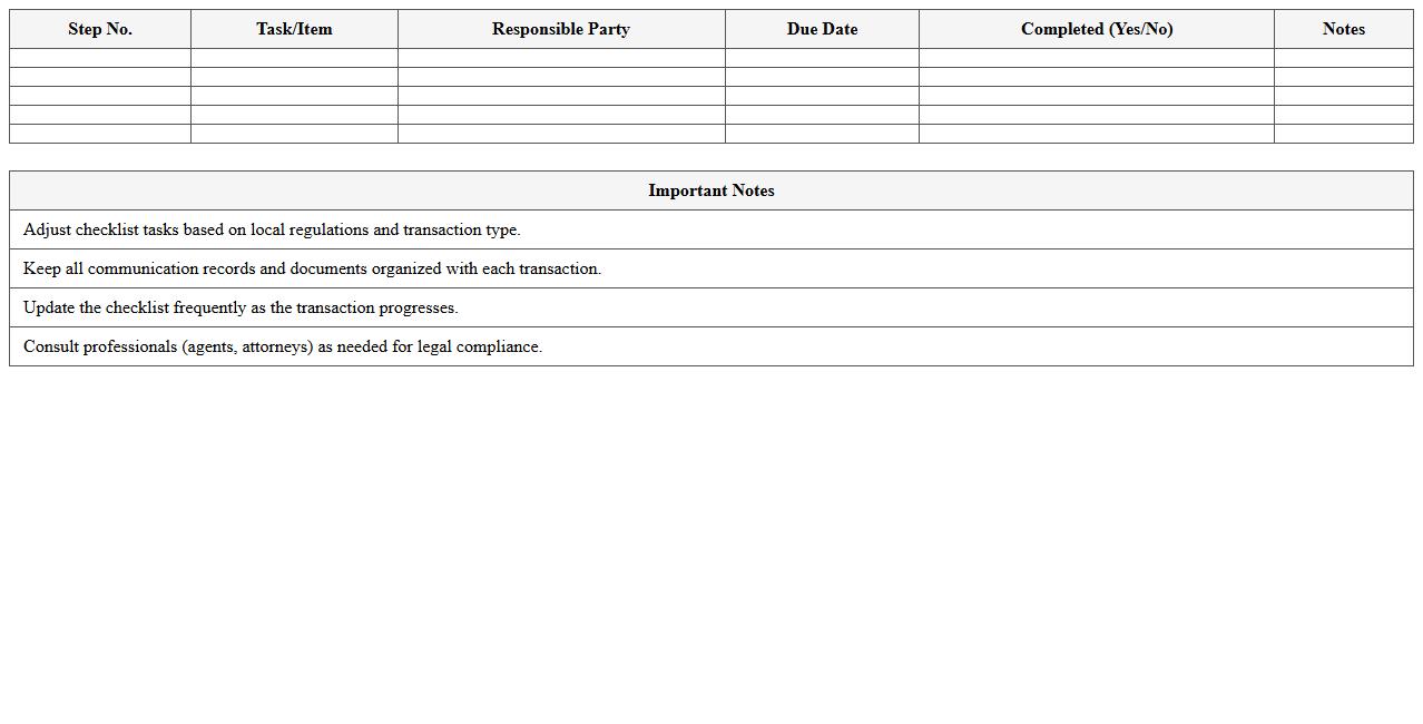 Real Estate Transaction Checklist Excel Template