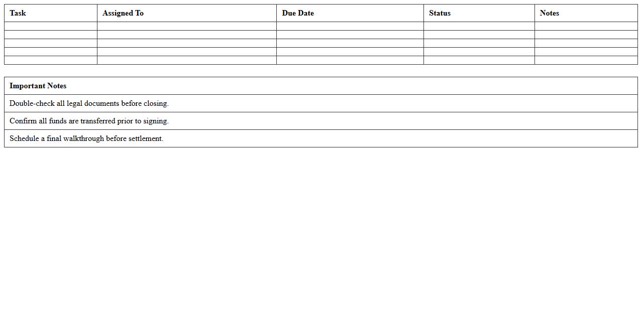 Real Estate Transaction Closing Task List Excel