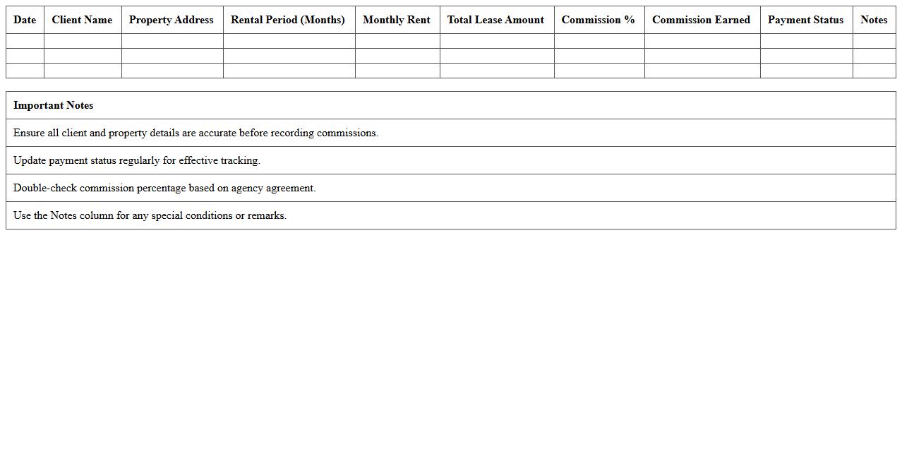 Rental Commission Tracker Excel Sheet for Agents