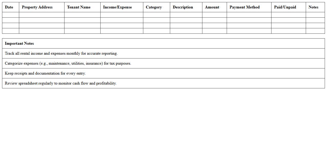 Rental Income & Expense Tracking Spreadsheet