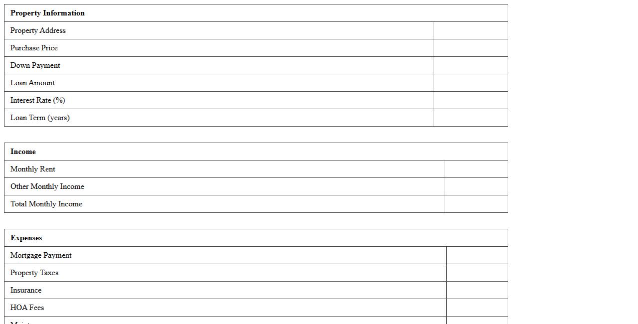 Rental Property ROI Calculation Spreadsheet