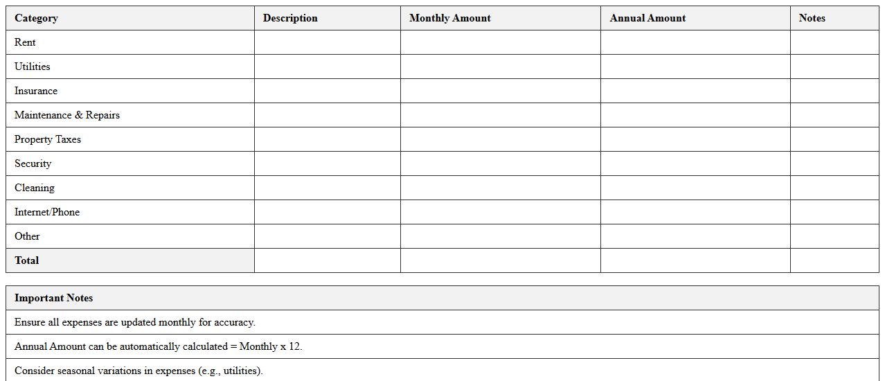 Retail Location Expense Breakdown Sheet