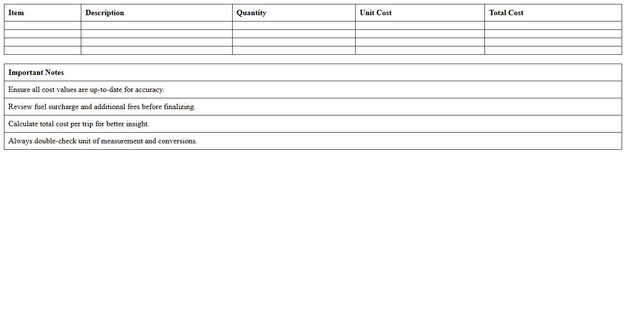Road Freight Cost Calculator Excel Template