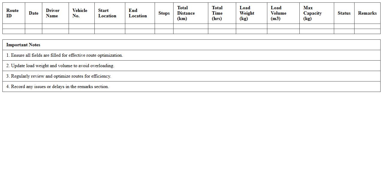 Route Optimization & Load Planning Excel Template