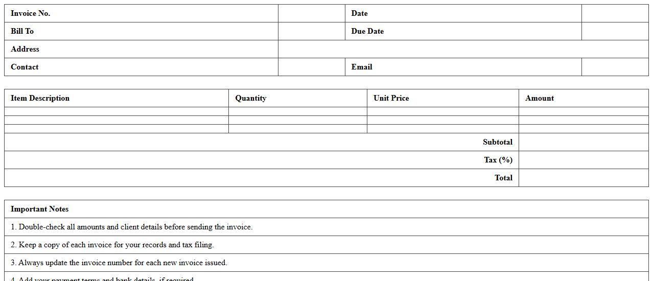 Sales Invoice Excel Template for Small Businesses