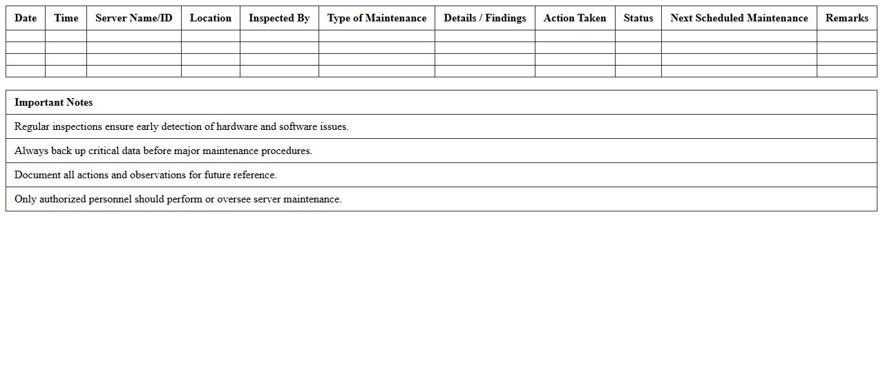 Server Maintenance and Inspection Log Template