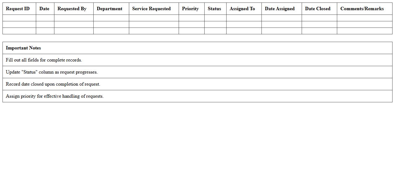 Service Request Register Excel Template