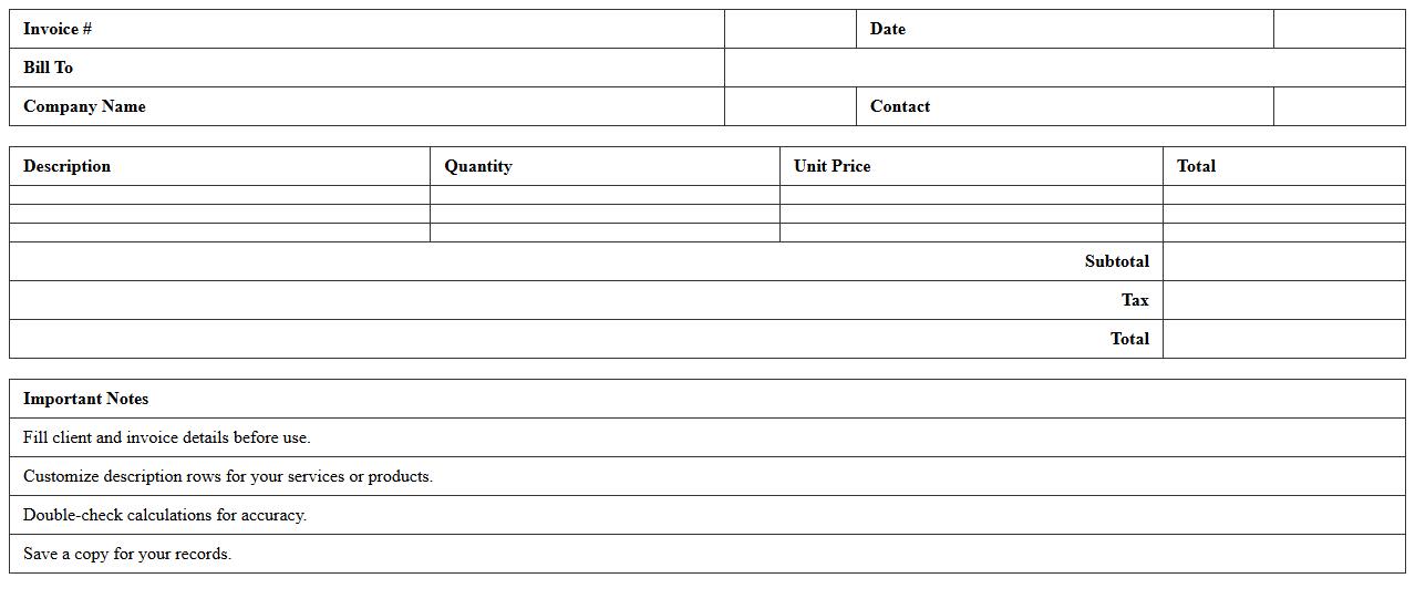 Simple Client Invoice Excel Template