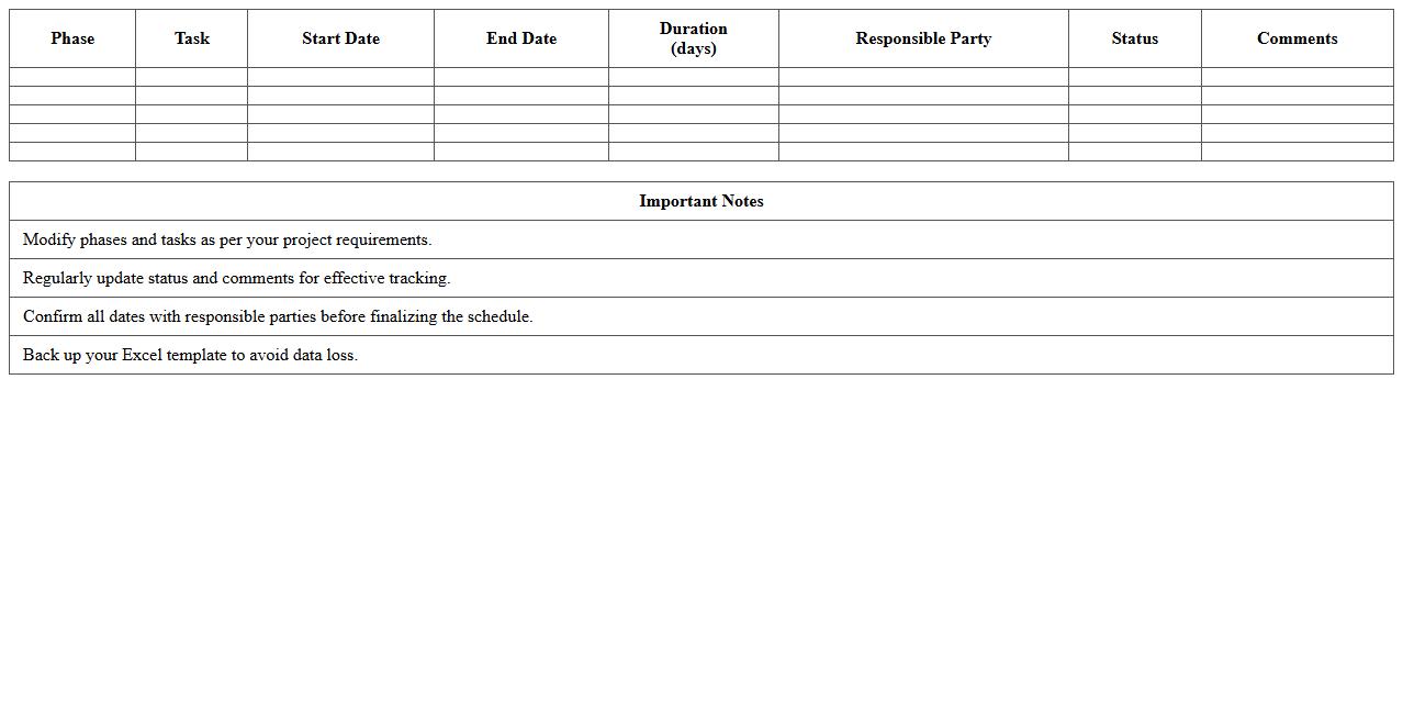 Simple Construction Phase Schedule Excel