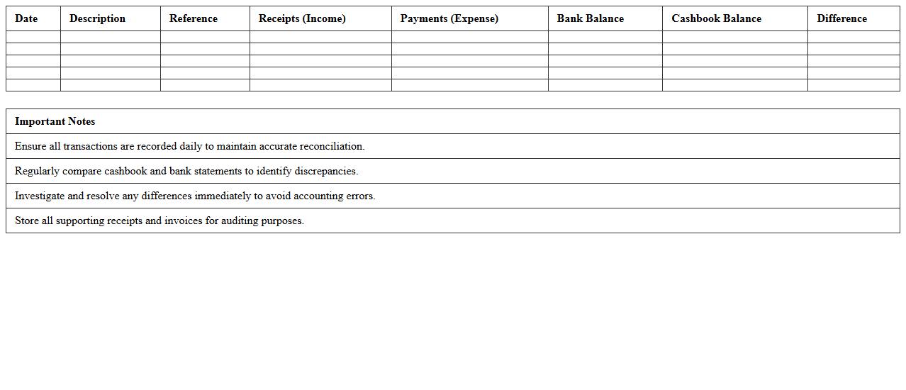 Small Business Cashbook Reconciliation Template