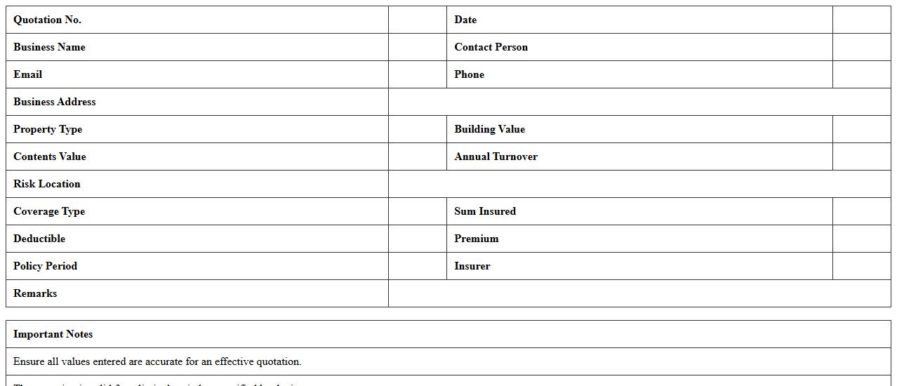 Small Business Property Insurance Quotation Excel Template