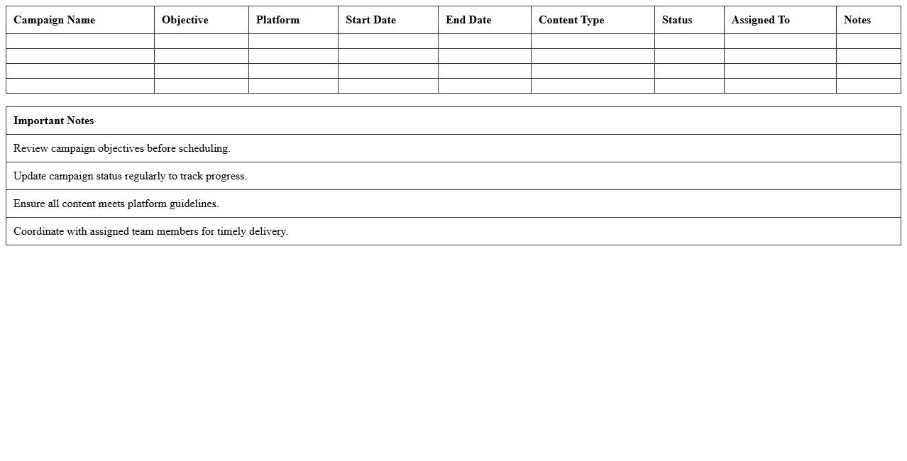 Social Media Campaign Schedule Excel Template