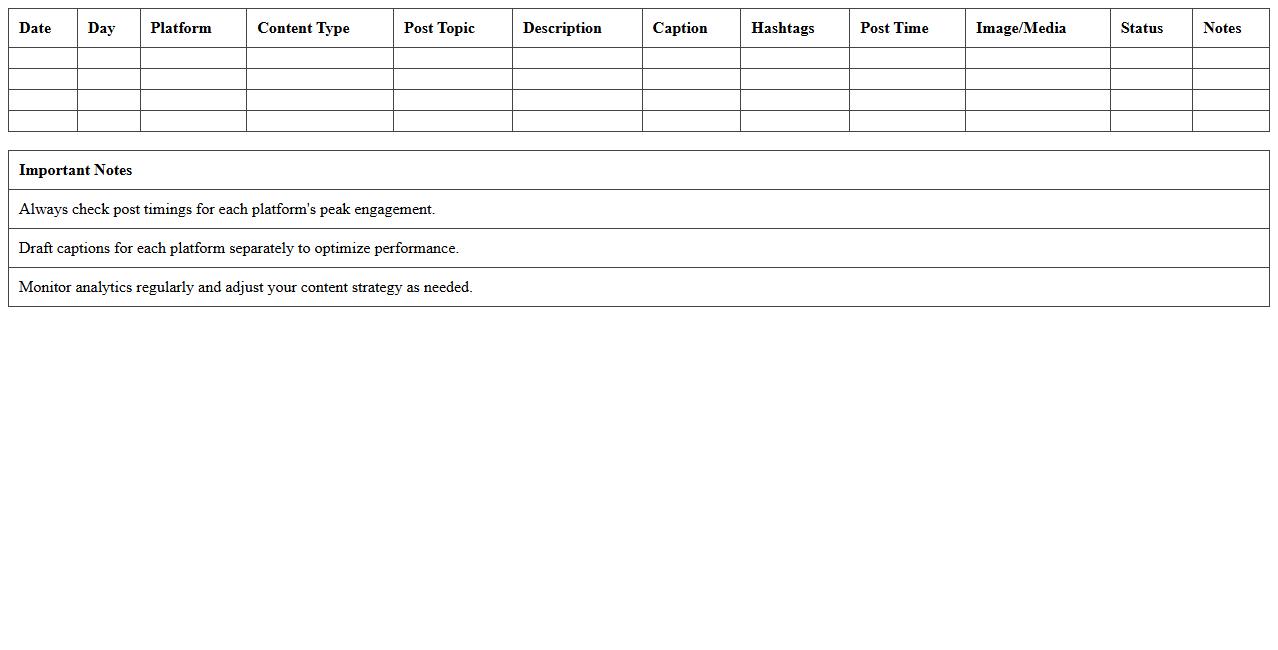 Social Media Content Planner Spreadsheet