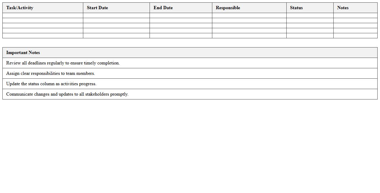 Sports Event Detailed Timeline Planning Template