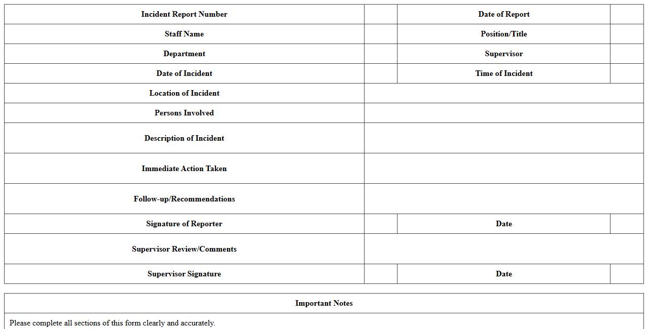 Staff Incident Reporting Form Excel