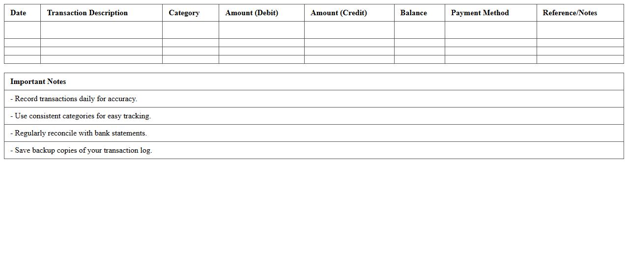 Startup Banking Transaction Log Excel Template