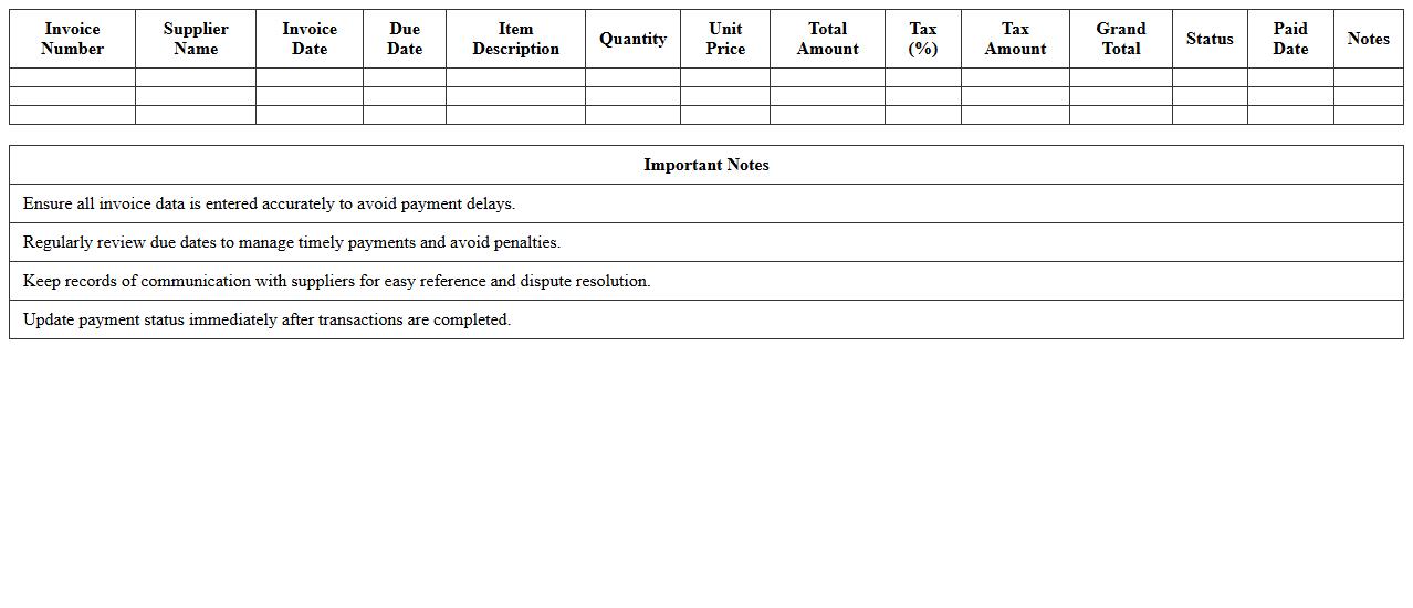 Supplier Invoice Management Excel Template for Retailers
