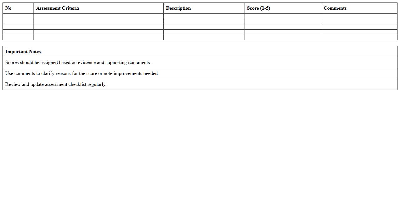 Supplier Quality Assessment Excel Checklist