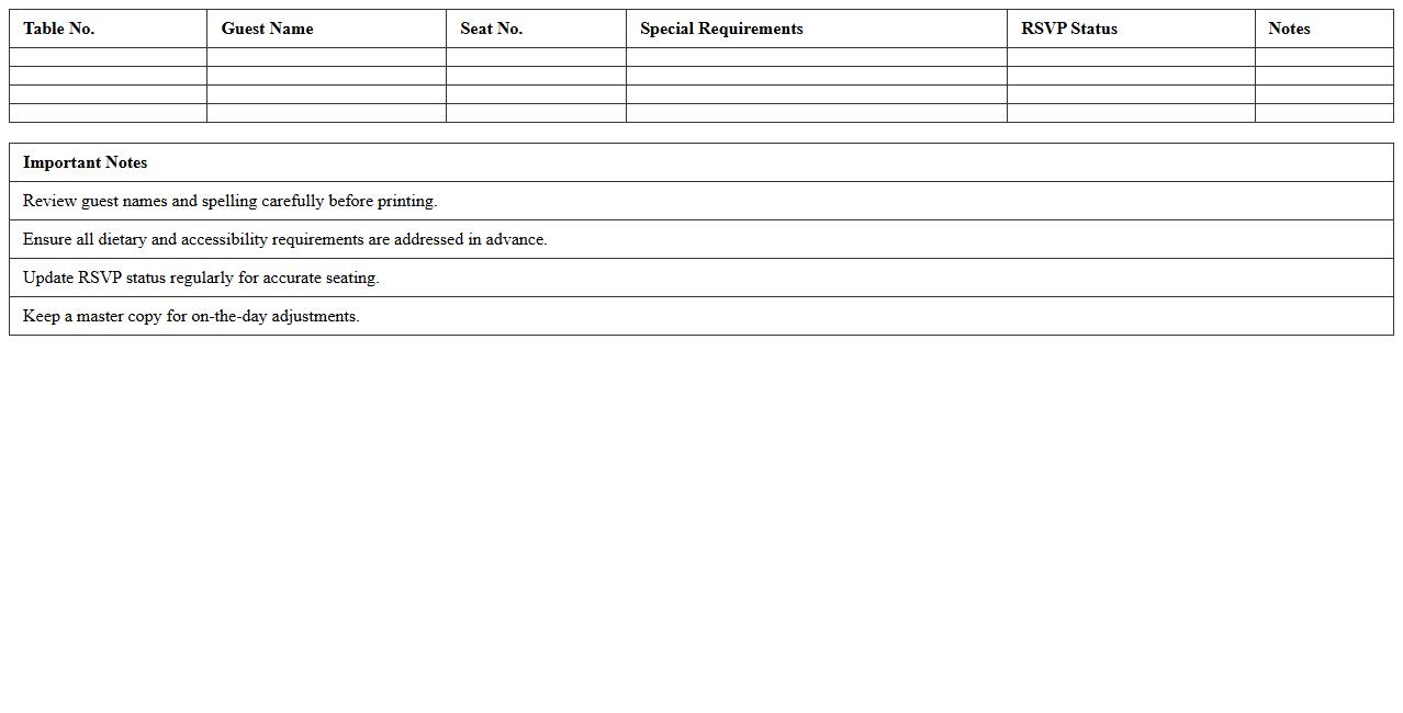 Table Arrangement and Seating Chart Excel