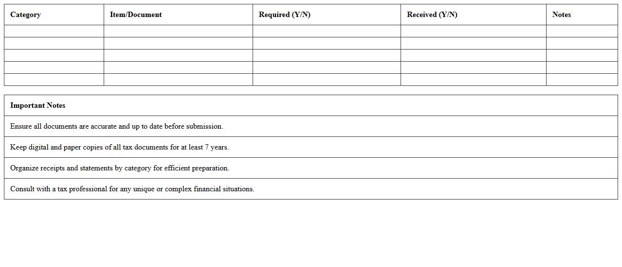 Tax Preparation Checklist Spreadsheet