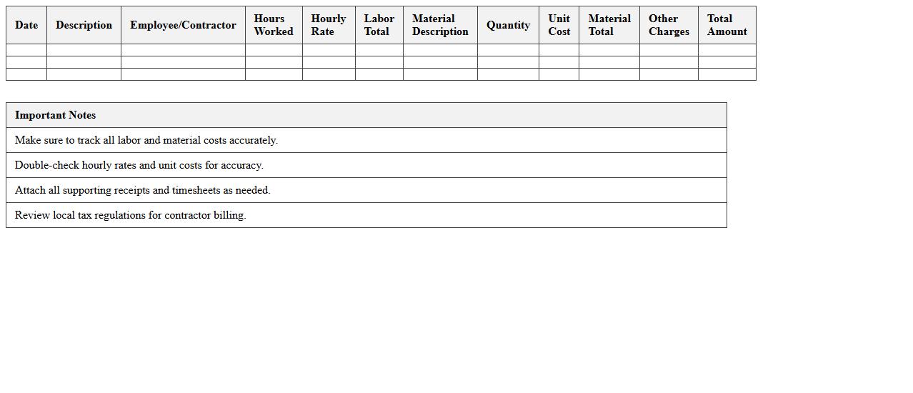 Time and Materials Billing Excel Template for Contractors