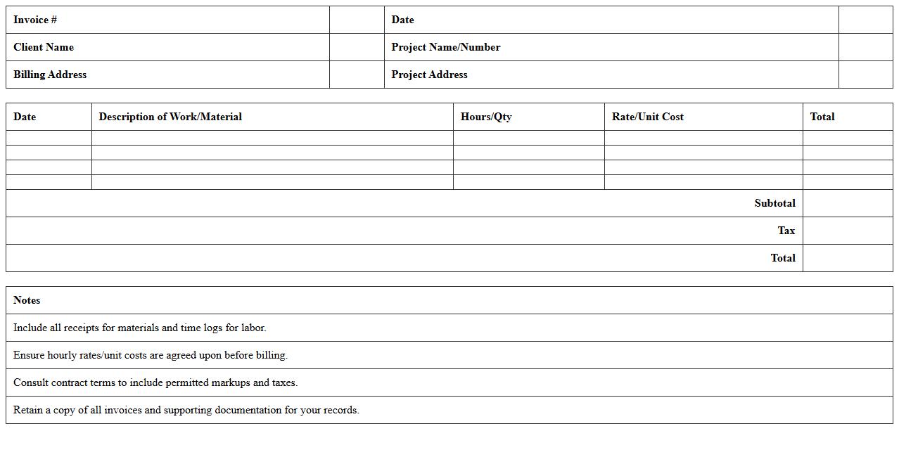 Time and Materials Construction Invoice Excel Template