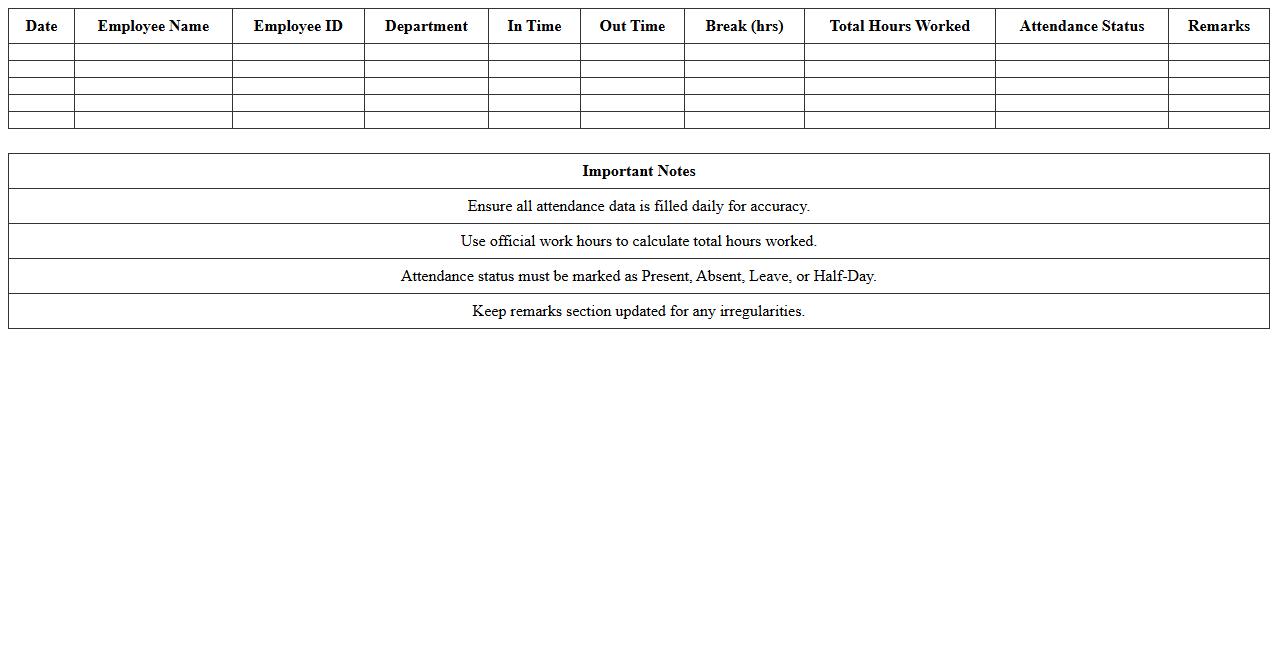 Timesheet Attendance Management Excel Template