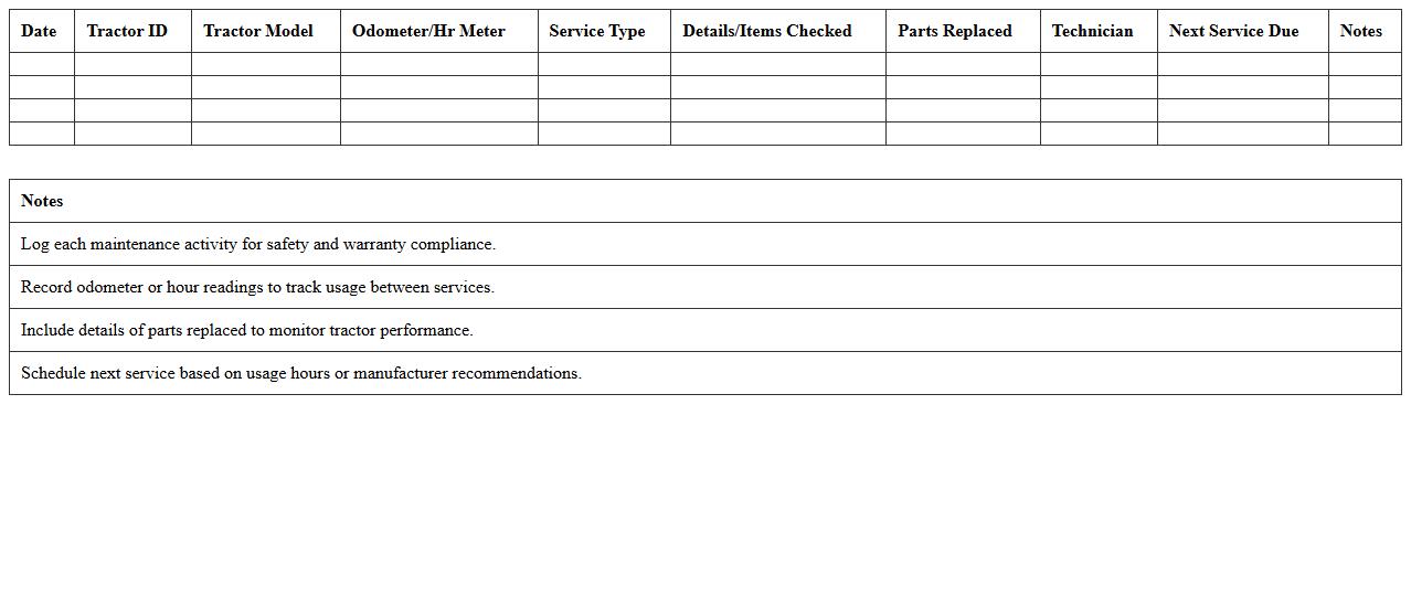 Tractor Maintenance Log Excel Template for Farm Owners