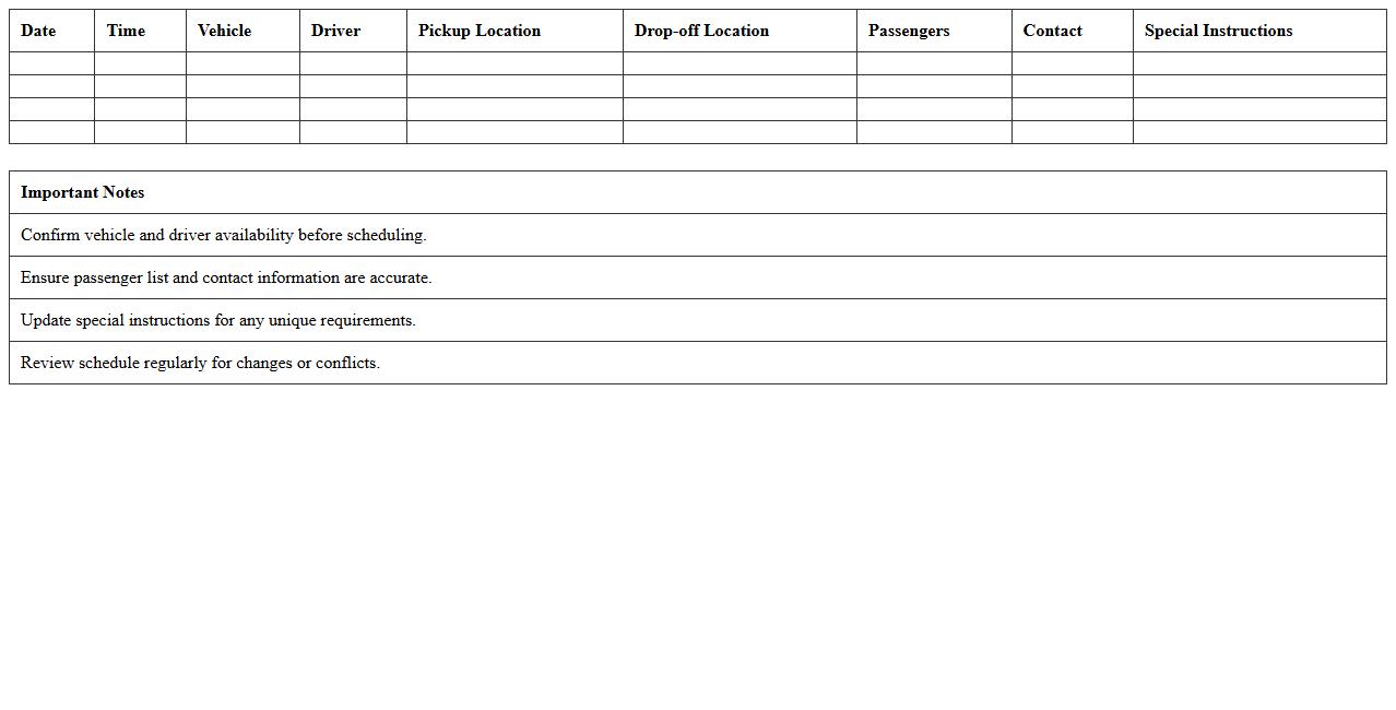 Transportation Coordination Schedule Excel