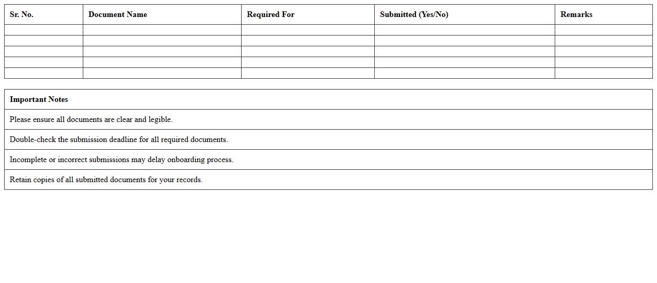 Travel Insurance Onboarding Document Checklist Excel Template