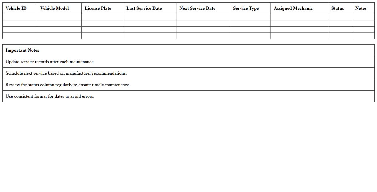 Vehicle Maintenance Scheduling Excel Sheet