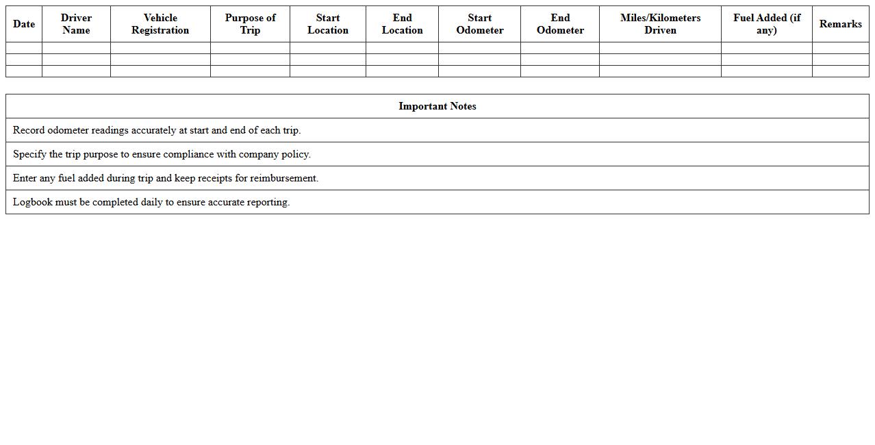 Vehicle Usage and Mileage Logbook