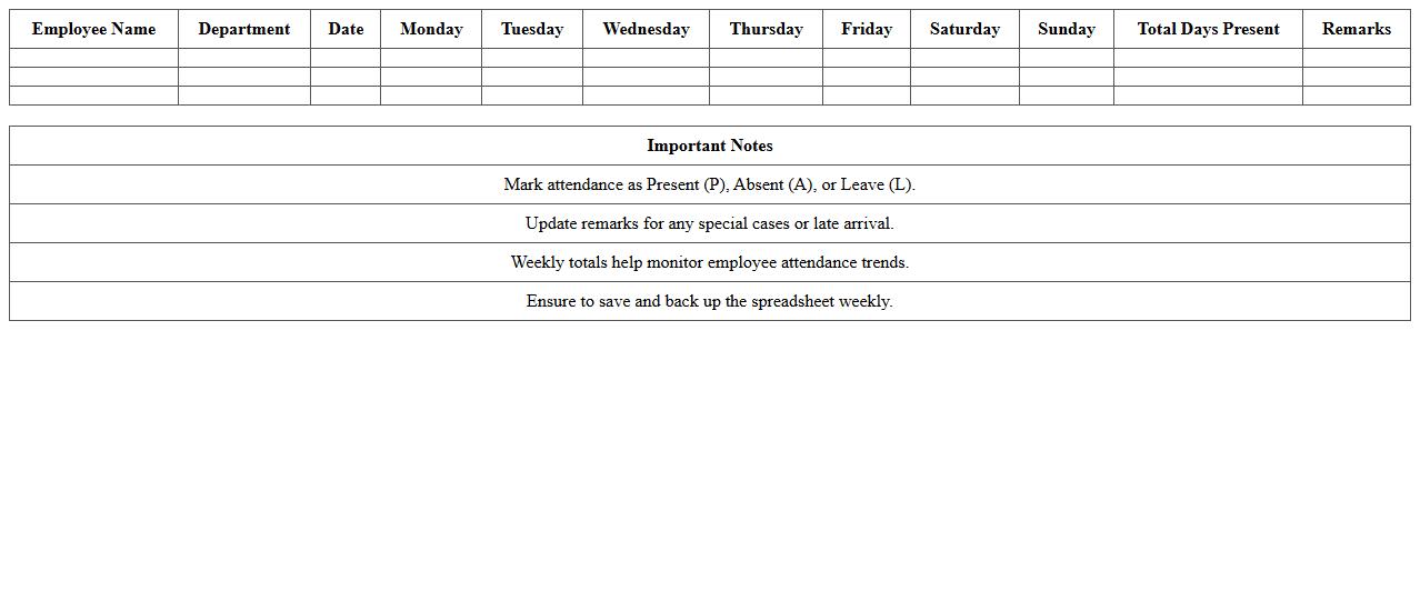 Weekly Attendance Tracking Spreadsheet
