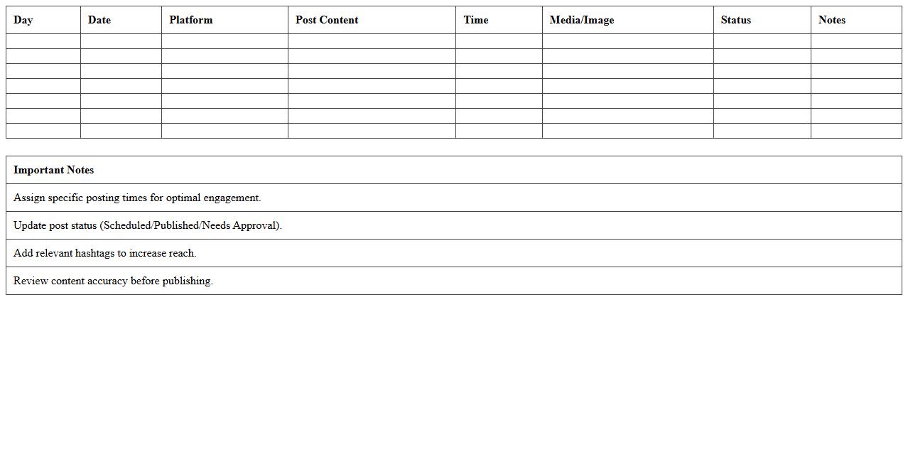 Weekly Social Media Scheduling Excel Template