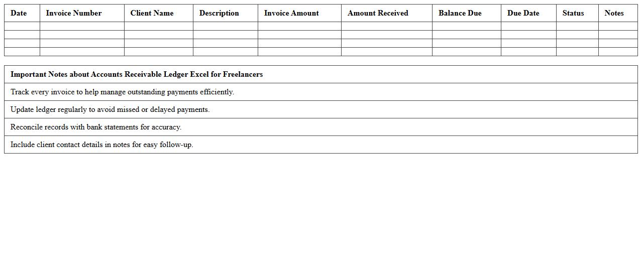 Accounts Receivable Ledger Excel for Freelancers