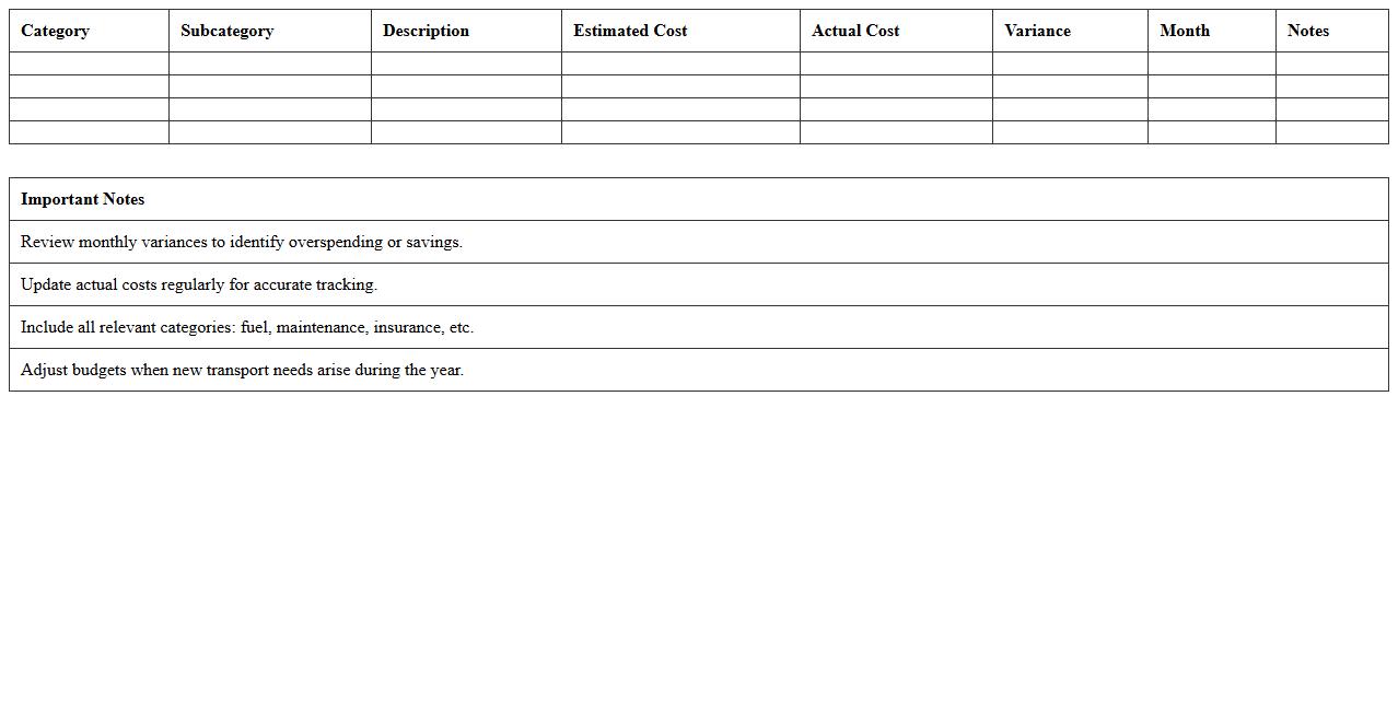 Annual Transport Budget Planning Excel Template