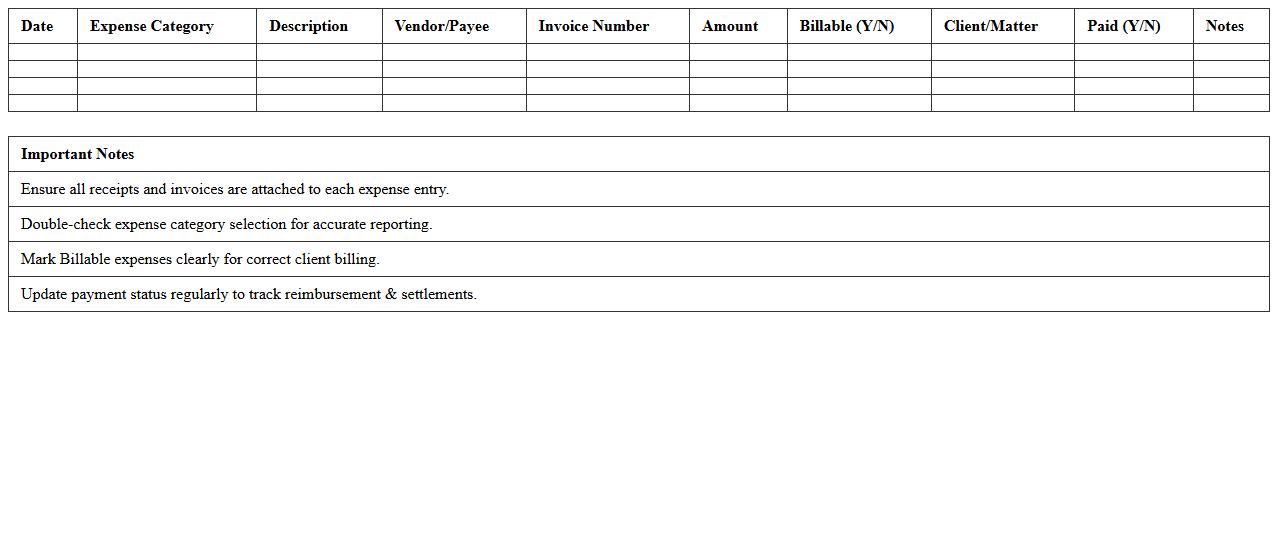 Attorney Expense Summary Spreadsheet for Litigation