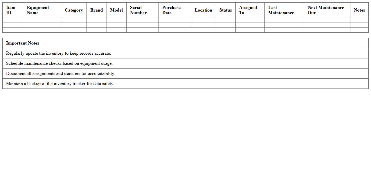 Audio-Visual Equipment Inventory Tracker Excel Template