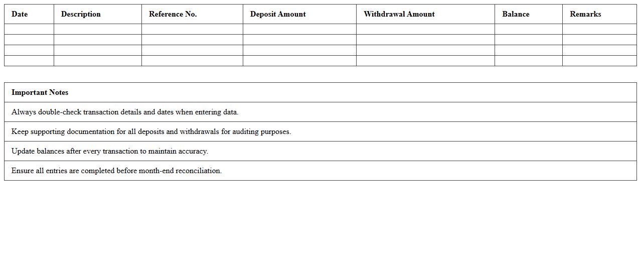 Bank Deposit and Withdrawal Summary Spreadsheet